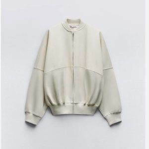Zara Zipped Bomber Sweatshirt, Cream